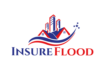 logo for insurance company with houses and buildings on waves