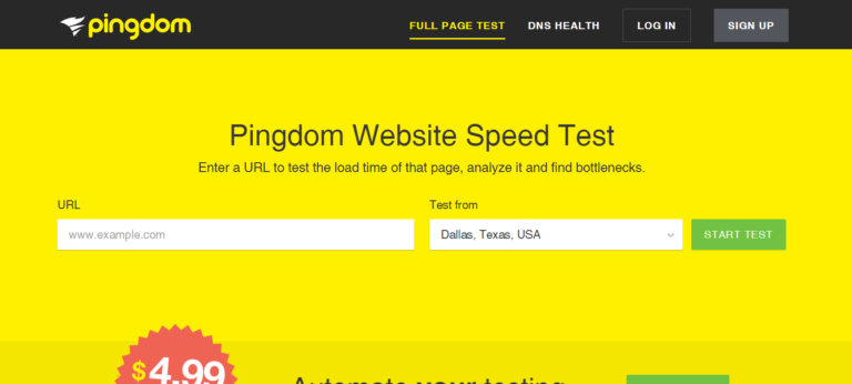 Pingdom website speed tool
