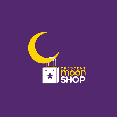 Shopping bag hanging from yellow crescent logo