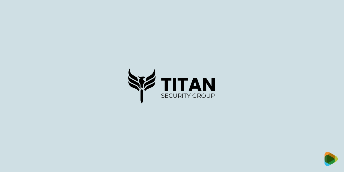 Titan Security Group Logo Black Titan Security Group logo with winged sword emblem on light background.