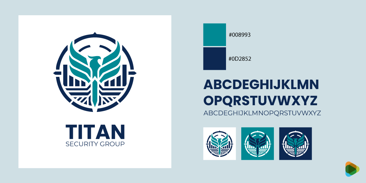 Titan Security Group Brand Identity Kit Titan Security Group logo with color palette, typography, and icon variations.