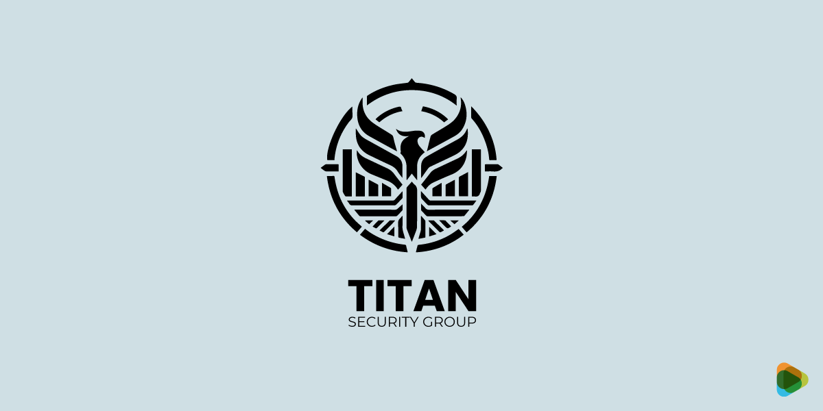 Titan Security Group Emblem Logo Circular Titan Security Group logo with stylized winged bird and geometric design.