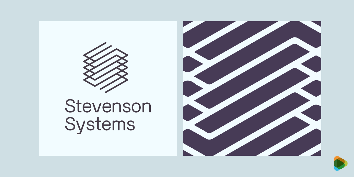 Stevenson Systems Logo and Pattern Design Stevenson Systems logo with geometric icon and diagonal patterned design.