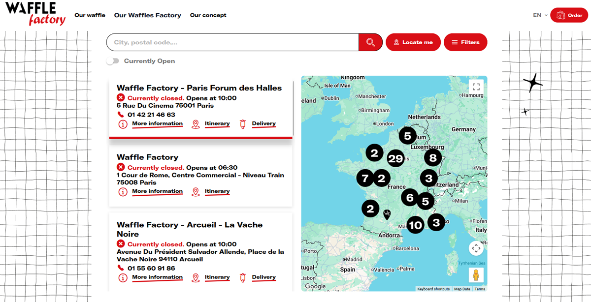The Restaurant Locator page The Restaurant Locator page