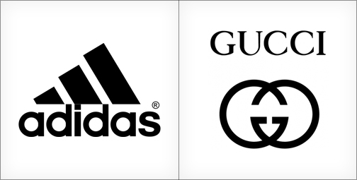 Adidas logo, Gucci logo, black color logo