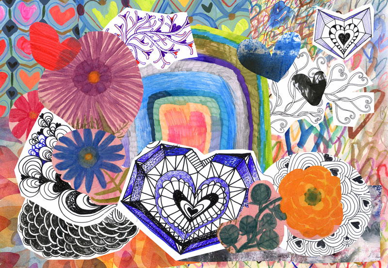 flowers and hearts collage