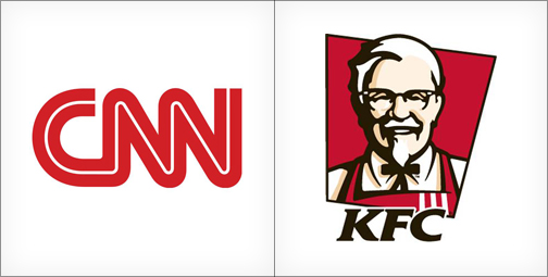 CNN logo, KFC logo, red logos